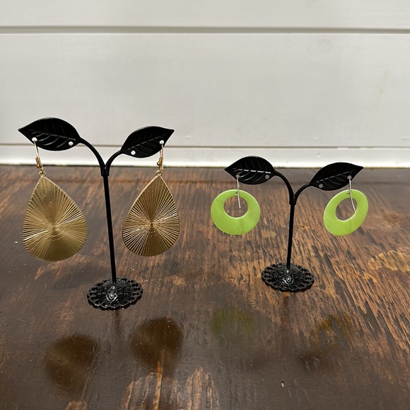 Colorful Earrings Hand Made TearDrop Earrings and the 80s Green Dangles - Picture 2 of 4